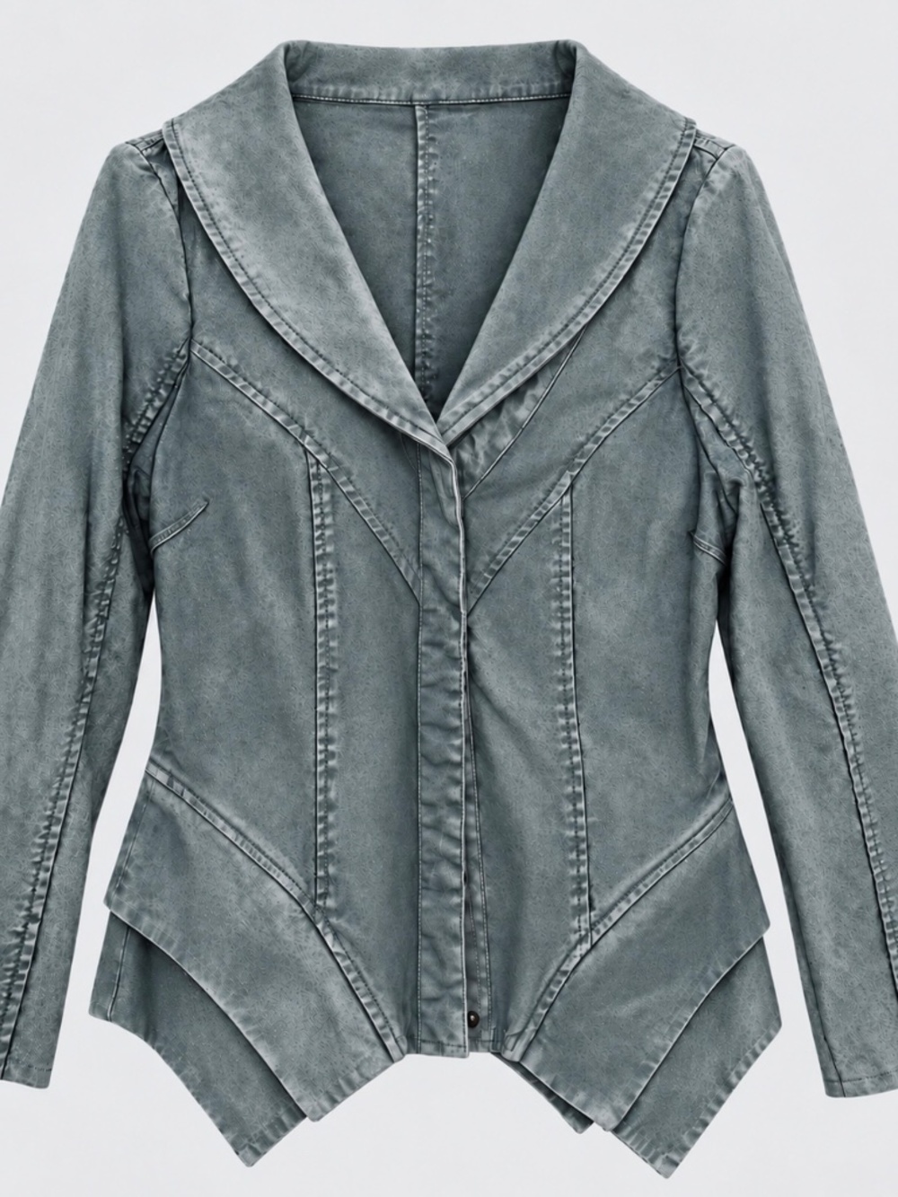 LAmade Washed Denim Corset Jacket Handkerchief Hem Grey Blue Boho Vtg Style